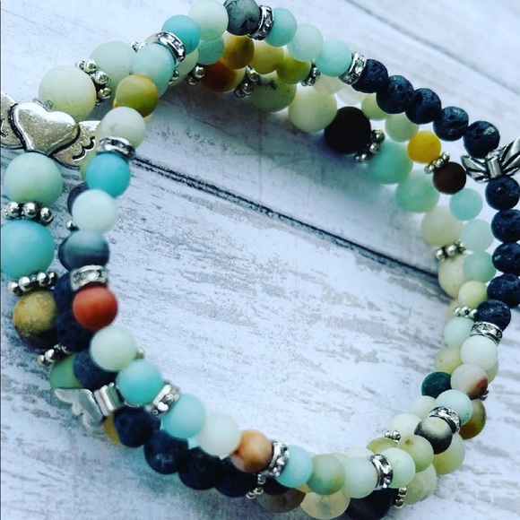 Essential Oil Diffuser Bracelets Amazonite Stack - Picture 1 of 7